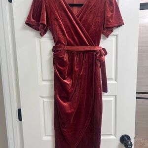 Women's Velvet Wrap Dress in Deep Red